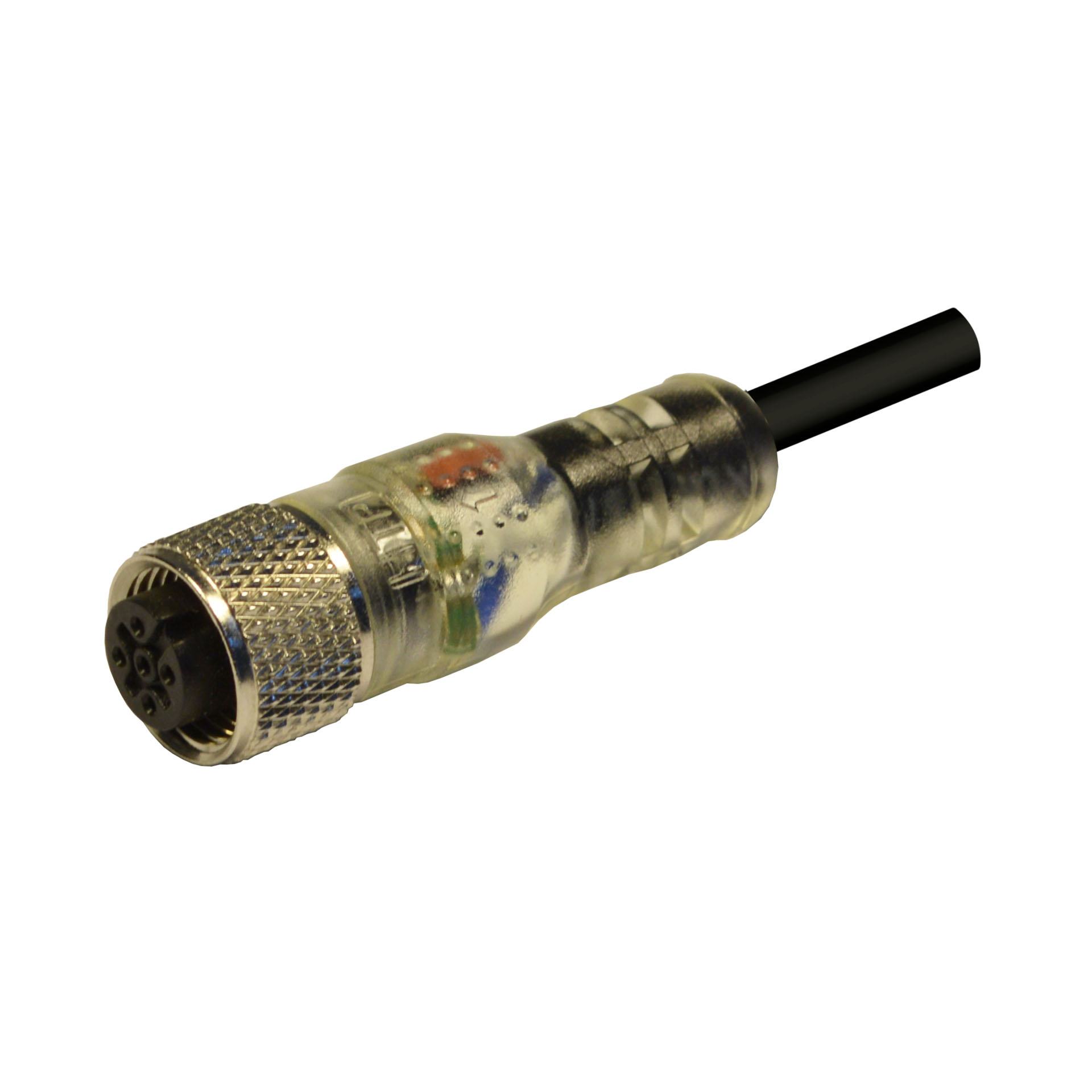 M12 fem conn - 180° - 4pol - 2 LED NPN - 5 m . Cable type PVC/PVC CEI2022 4x0,34, col.black.